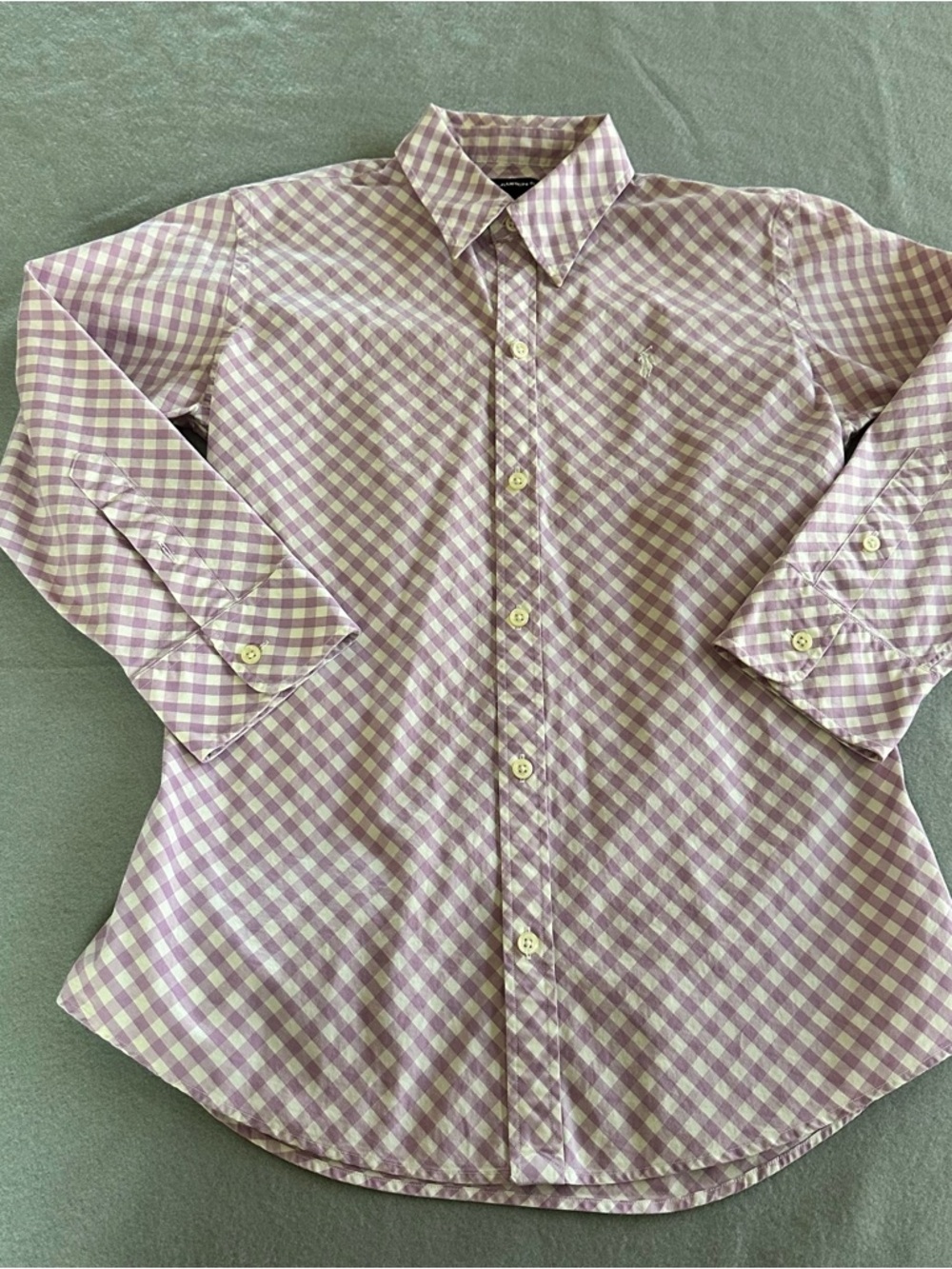 Ralph Lauren Sport Lilac Gingham Button Up Shirt Slim Fit Size 6 Women’s